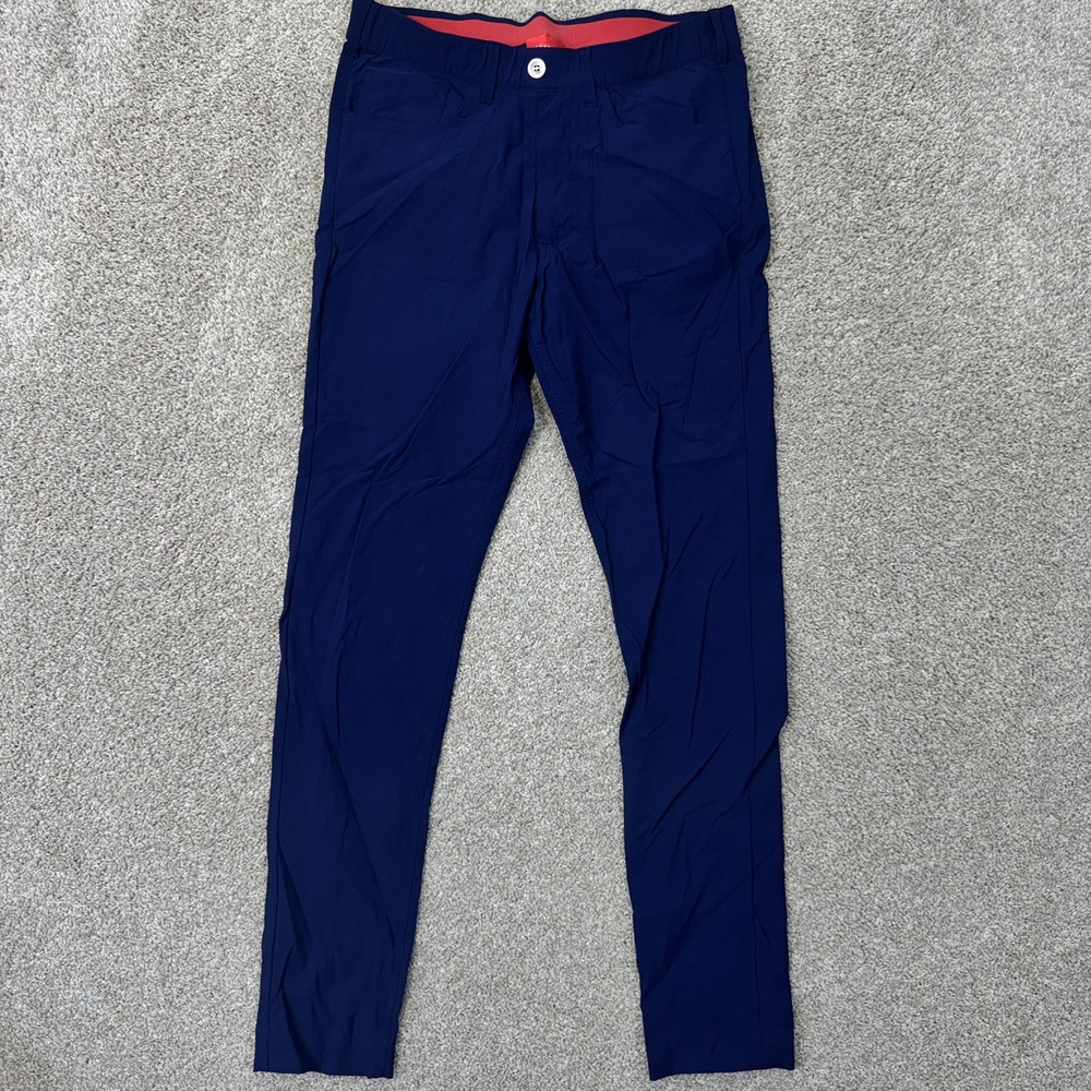 Redvanly Pants Men Small Pull On Golf Trousers Navy Blue Stretch EUC